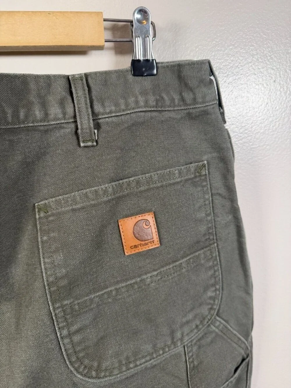 Carhartt Loose Straight Washed Duck Lined Dungaree Pants Size 40x32 Moss Green